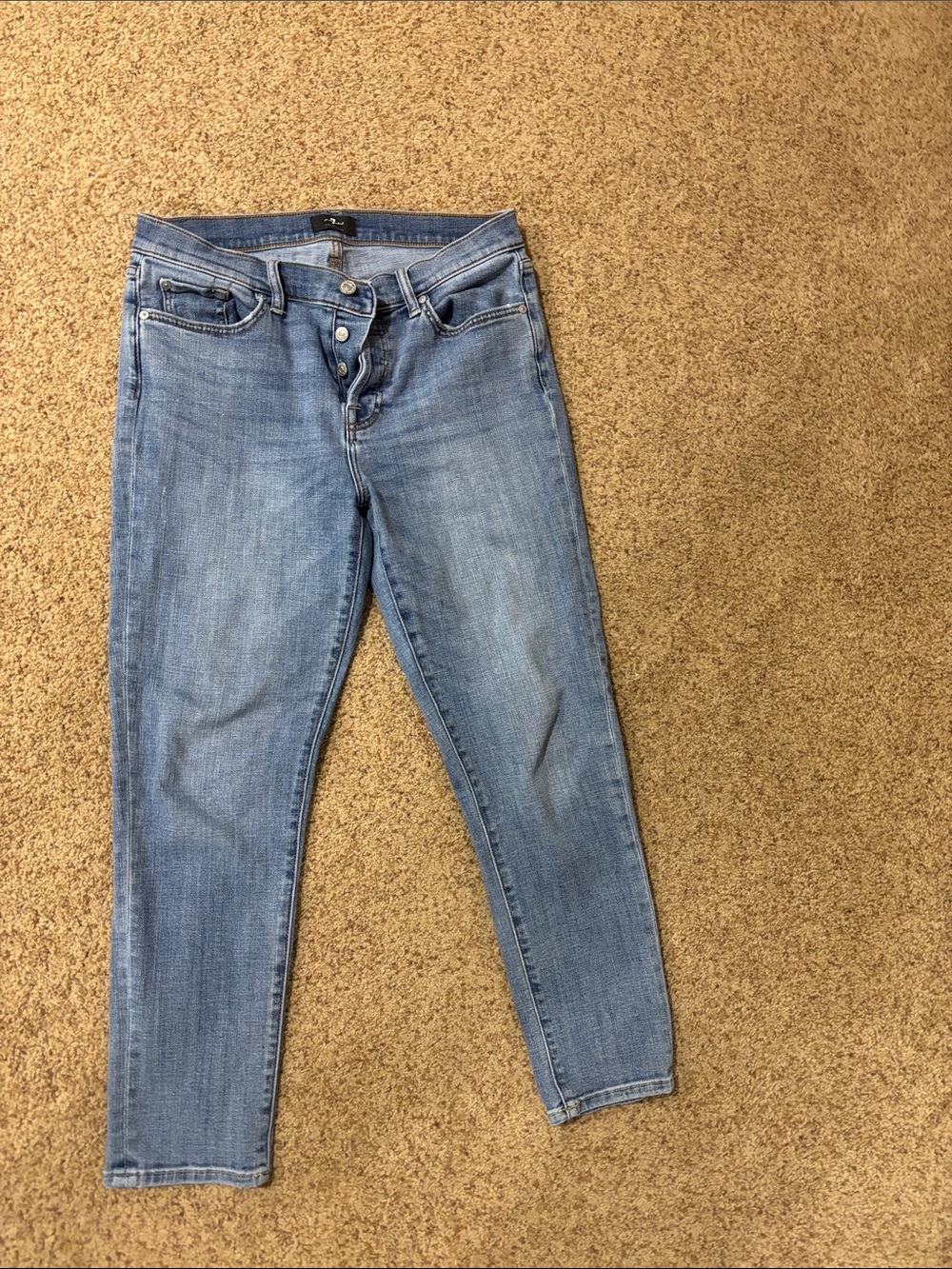 7 For All Mankind Light Blue Skinny Button-Fly Jeans